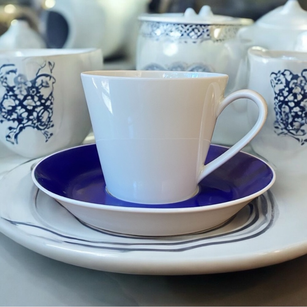 MCM Fairwood Schonwald Germany White & Cobalt Blue Espresso Cup Saucer Set